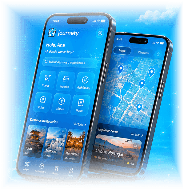 Zwei Smartphones mit der Journety-App