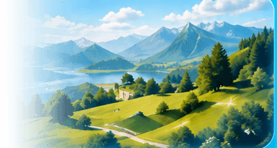 Grünes Tal mit einem See und Bergen im Hintergrund